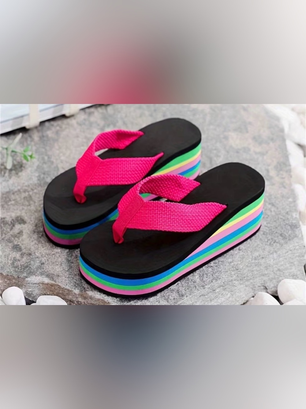 NWT 🩷 🩴 Hot Pink Platform Flip Flops size 9 - Rainbow Layered Sole Super Comfy